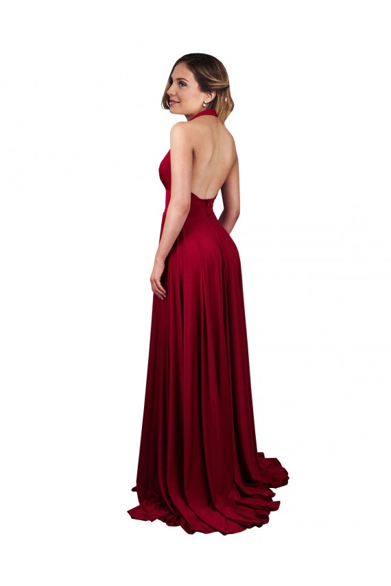 Plunge V-Neckline A-Line Halter Open Back Spandex Homecoming Dress with Slit Canada