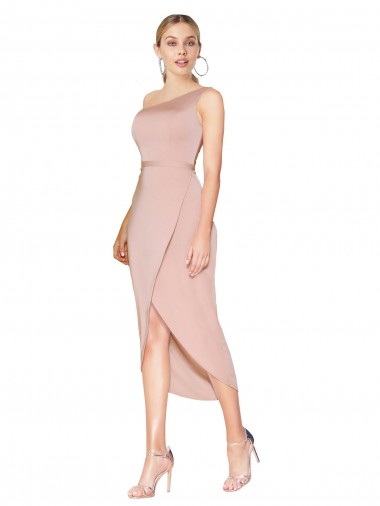 Knee Length One Shoulder Crepe Short Wrap Homecoming Dress Canada