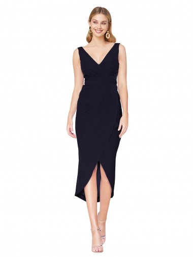 Short Knee Length V-Neck Crepe Wrap Homecoming Dress Canada
