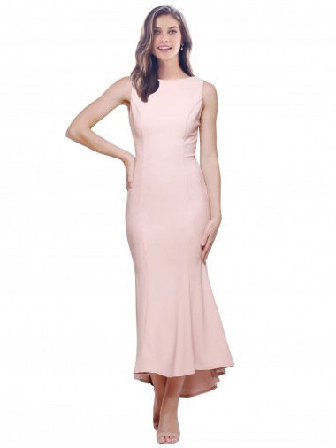 High Neck Low V-Back Midi Length Crepe Homecoming Dress Canada