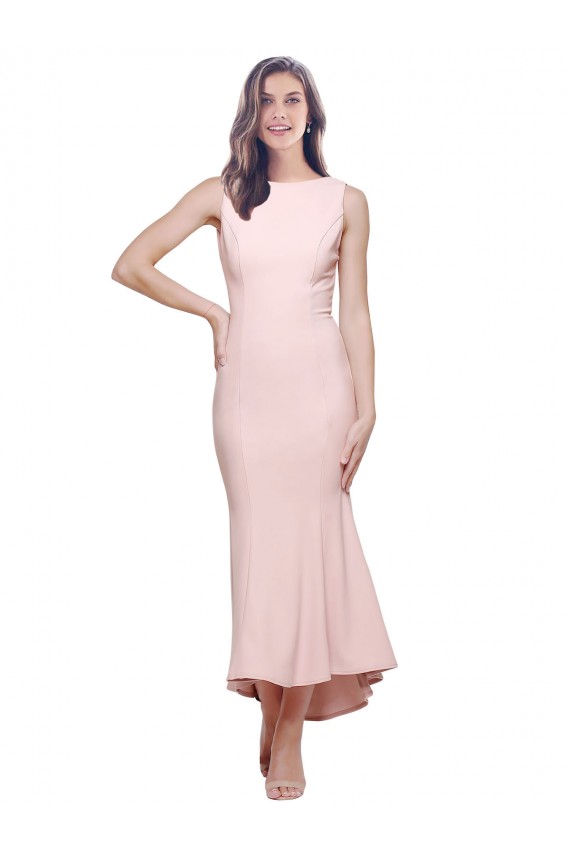 High Neck Low V-Back Midi Length Crepe Homecoming Dress Canada
