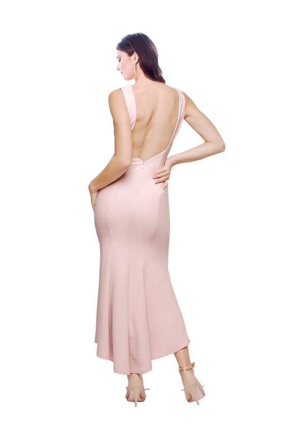 High Neck Low V-Back Midi Length Crepe Homecoming Dress Canada