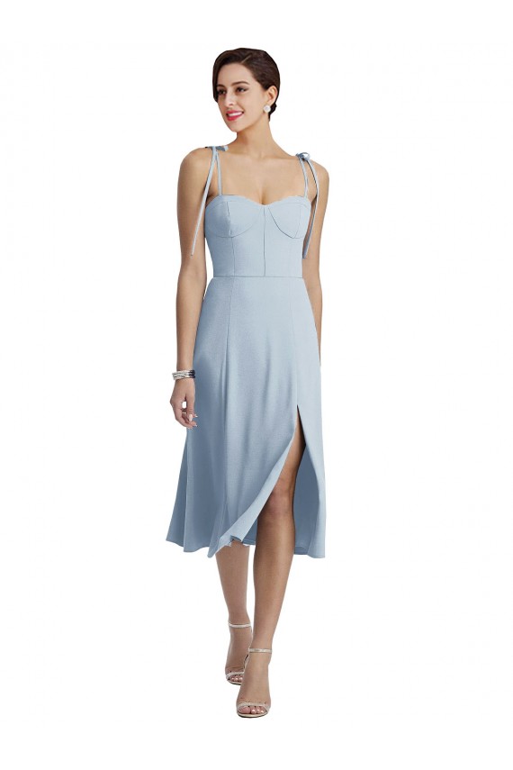 Midi Length Bustier Crepe Homecoming Dress with Back Bow Straps Canada