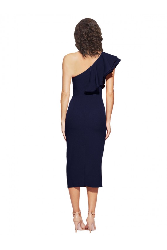 Ruched Midi Length Short Crepe Homecoming Dress with Shoulder Ruffles Canada