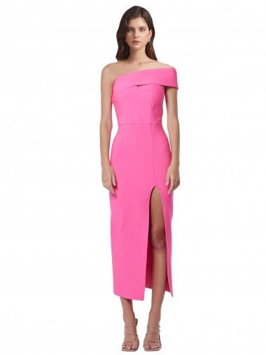 One Shoulder Neckline Short Midi Length Crepe Homecoming Dress Canada