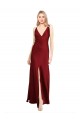 Stretch Satin Floor Length Deep V-Back Homecoming Dress with Front Slit Canada