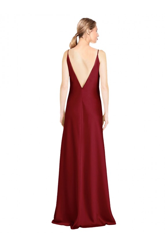Stretch Satin Floor Length Deep V-Back Homecoming Dress with Front Slit Canada