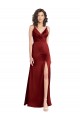 Faux Surplice Neckline Long Slim A-Line Stretch Satin Homecoming Dress Canada