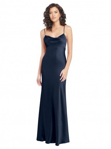 Long Empire Waist Cowl Neck Stretch Satin Homecoming Dress with Open Back Canada