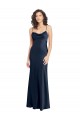 Long Empire Waist Cowl Neck Stretch Satin Homecoming Dress with Open Back Canada