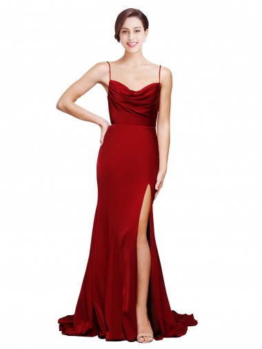 Sweep Train Cowl Front Neck Stretch Satin Homecoming Dress with High Side Split Canada