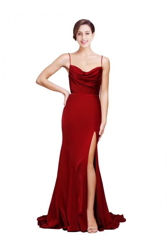 Sweep Train Cowl Front Neck Stretch Satin Homecoming Dress with High Side Split Canada