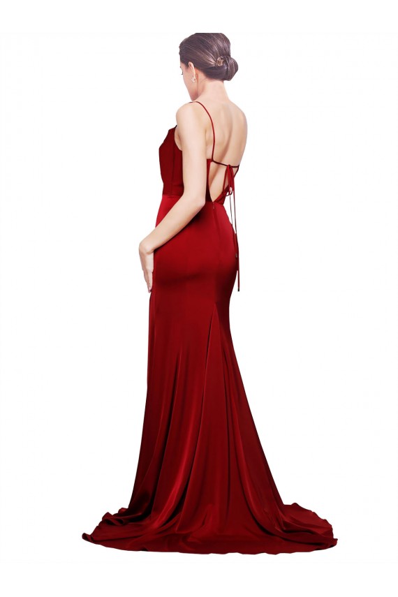 Sweep Train Cowl Front Neck Stretch Satin Homecoming Dress with High Side Split Canada