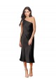 Sleek One Shoulder Midi Length Short Stretch Satin Slip Homecoming Dress Canada