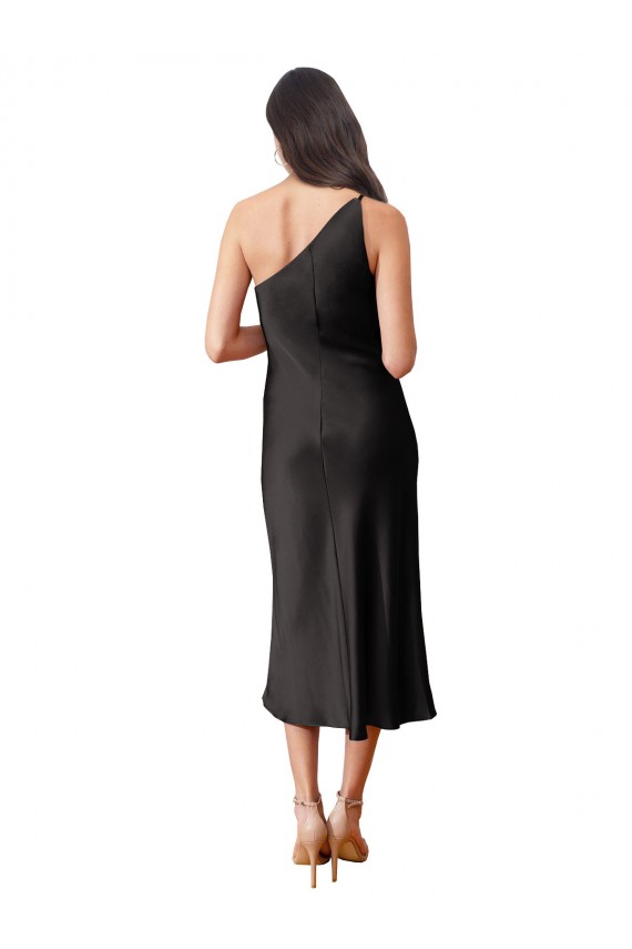 Sleek One Shoulder Midi Length Short Stretch Satin Slip Homecoming Dress Canada