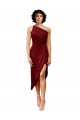 One Shoulder Midi Length Short Stretch Satin Wrap Style Homecoming Dress Canada