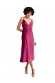 Midi Length V-Neck Short Stretch Satin Homecoming Dress with Low Scoop Back Canada