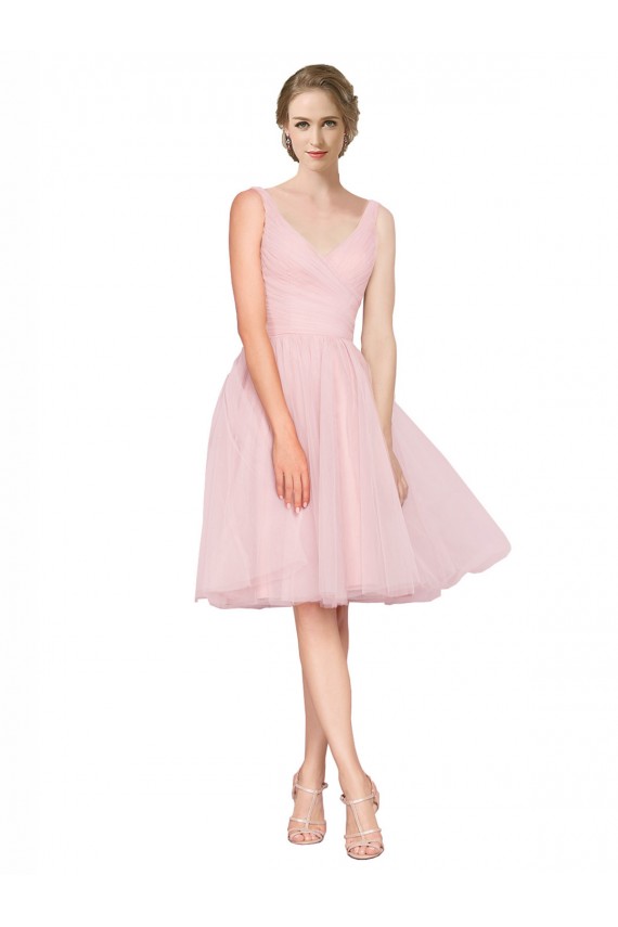 Short Knee Length Wide Strap Plunge Cross Over Neckline Tulle Homecoming Dress Canada