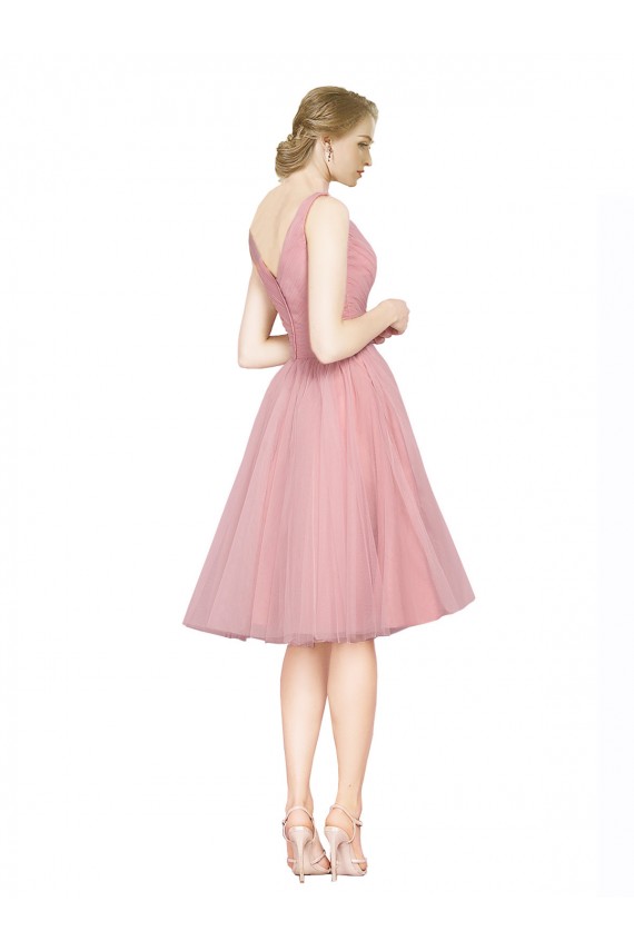 Short Knee Length Wide Strap Plunge Cross Over Neckline Tulle Homecoming Dress Canada