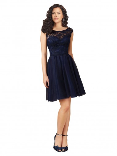 Short Bateau Neck Tulle Homecoming Dress with Lace Bodice Canada