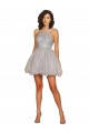 Halter Neckline Criss Cross Back Short Homecoming Dress with Beaded Lace Bodice Canada