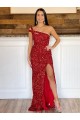 One Shoulder Sleeveless Long Sweep Train Velvet Sequin Homecoming Dress Canada