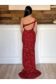 One Shoulder Sleeveless Long Sweep Train Velvet Sequin Homecoming Dress Canada