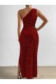 One Shoulder Sleeveless Long Floor Length Velvet Sequin Homecoming Dress with Slit Canada