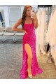 Spaghetti Straps Sleeveless Long Velvet Sequin Homecoming Dress with Slit and Criss Cross Open Back Canada
