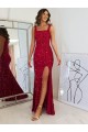 Square Neck Sleeveless Long Velvet Sequin Homecoming Dress with Slit Canada