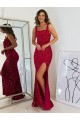 Square Neck Sleeveless Long Velvet Sequin Homecoming Dress with Slit Canada