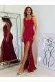 Square Neck Sleeveless Long Velvet Sequin Homecoming Dress with Slit Canada