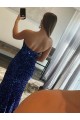 Strapless Sleeveless Long Sweep Train Velvet Sequin Homecoming Dress with Side Slit Canada
