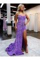 A-Line Sweetheart Sleeveless Long Velvet Sequin Homecoming Dress with Slit Canada