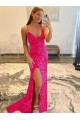 Velvet Sequin Long V-Neck Sleeveless Sweep Train Homecoming Dress with Slit Canada