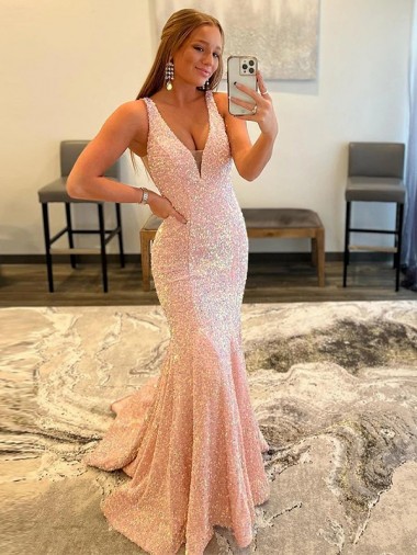 Deep V-Neck Sleeveless Long Low Back Velvet Sequin Homecoming Dress Canada