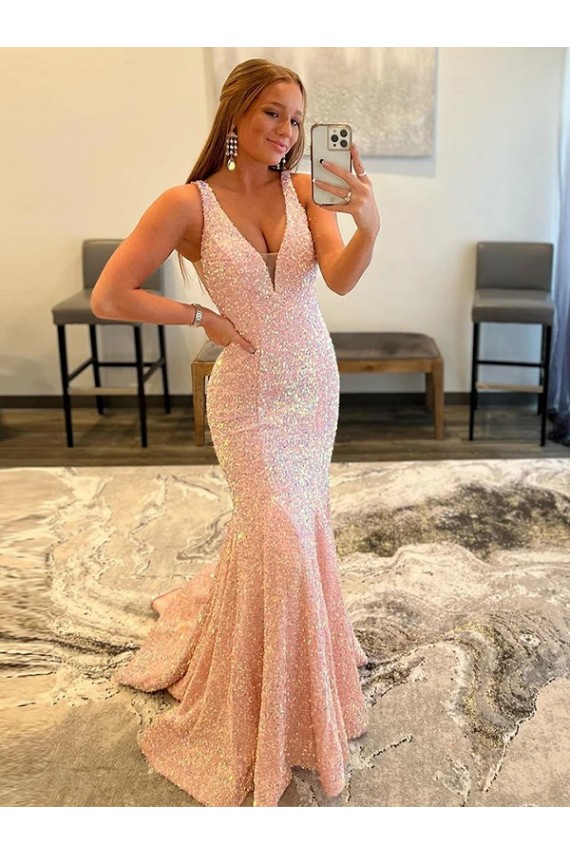 Deep V-Neck Sleeveless Long Low Back Velvet Sequin Homecoming Dress Canada