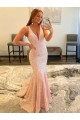 Deep V-Neck Sleeveless Long Low Back Velvet Sequin Homecoming Dress Canada