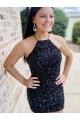 Halter Sleeveless Short Velvet Sequin Homecoming Dress Canada