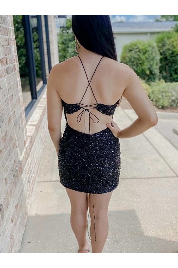 Halter Sleeveless Short Velvet Sequin Homecoming Dress Canada