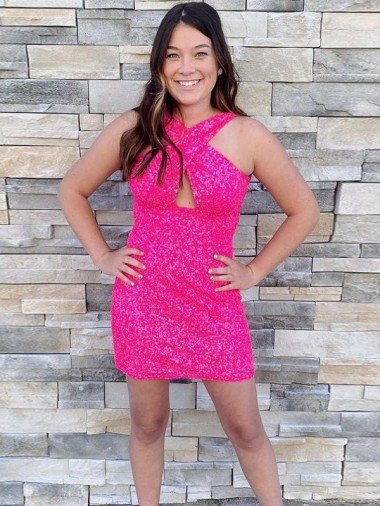 Halter Sleeveless Short Velvet Sequin Homecoming Dress Canada