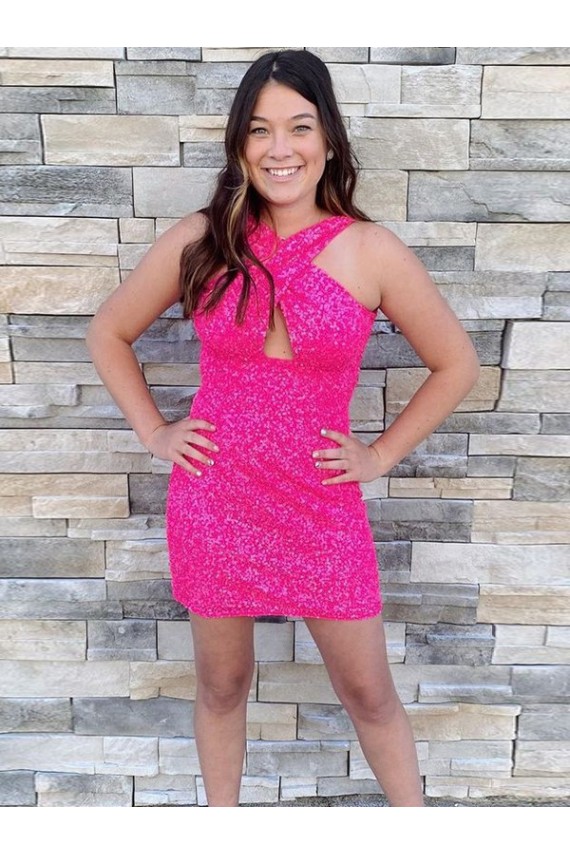 Halter Sleeveless Short Velvet Sequin Homecoming Dress Canada