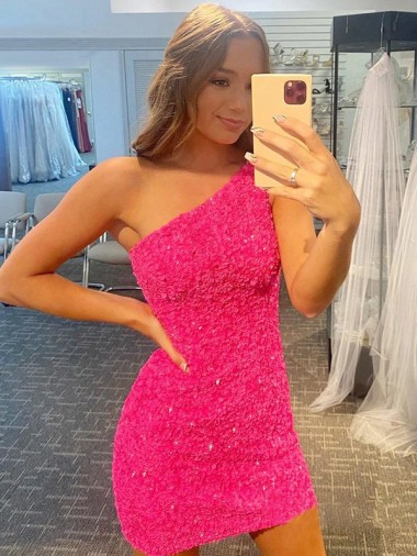 Short One Shoulder Sleeveless Velvet Sequin Homecoming Dress Canada
