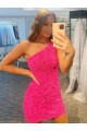Short One Shoulder Sleeveless Velvet Sequin Homecoming Dress Canada