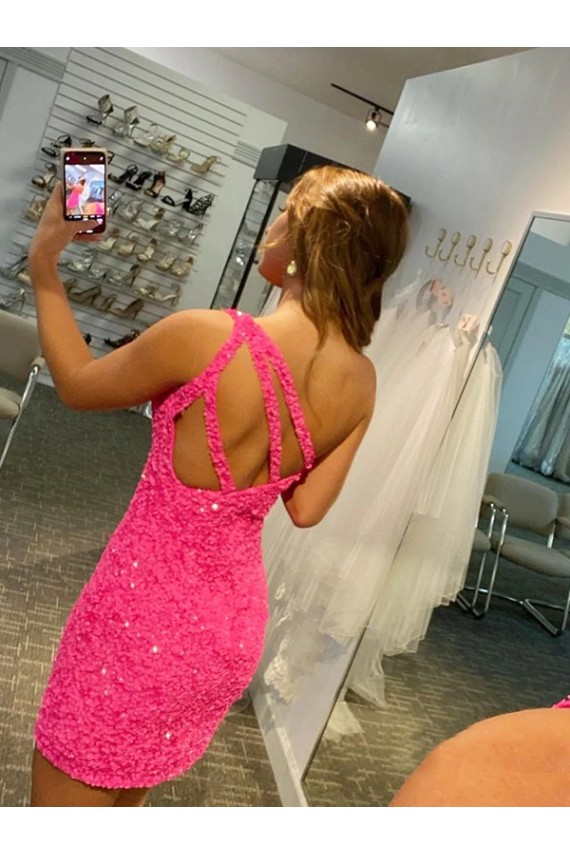 Short One Shoulder Sleeveless Velvet Sequin Homecoming Dress Canada