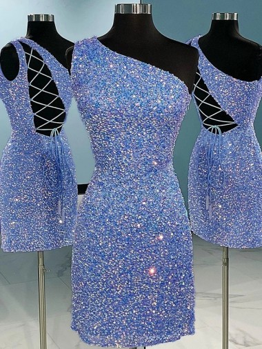 Short Velvet Sequin One Shoulder Sleeveless Homecoming Dress Canada