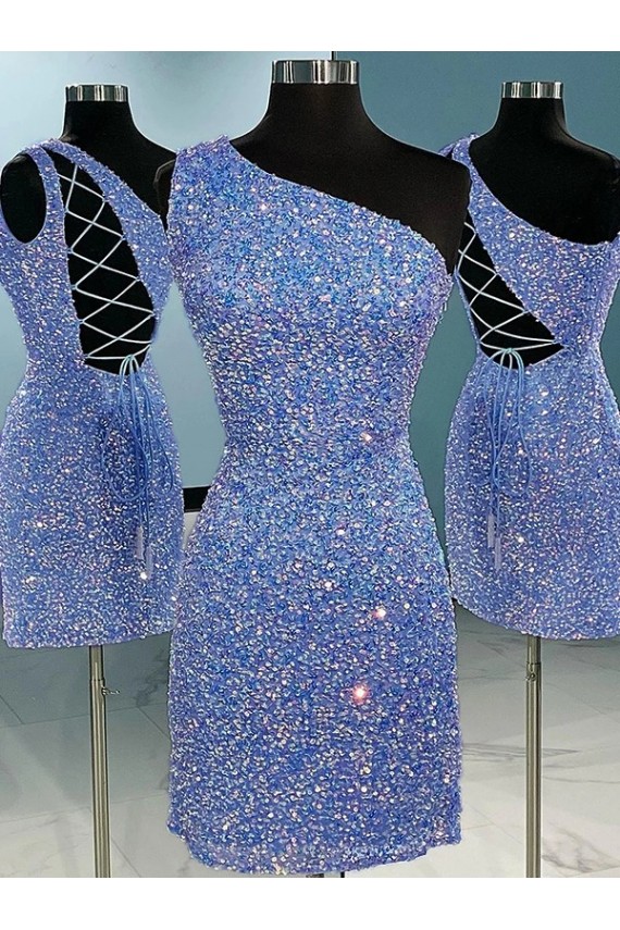 Short Velvet Sequin One Shoulder Sleeveless Homecoming Dress Canada