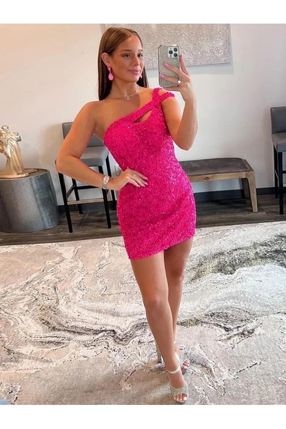 Velvet Sequin One Shoulder Sleeveless Short Homecoming Dress Canada
