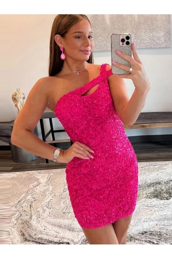 Velvet Sequin One Shoulder Sleeveless Short Homecoming Dress Canada