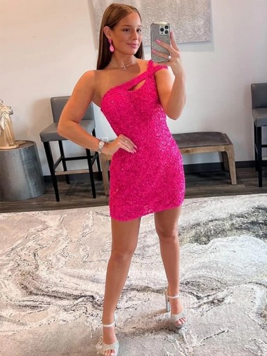 Velvet Sequin One Shoulder Sleeveless Short Homecoming Dress Canada